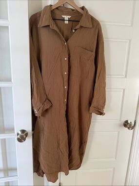 H&M Brown Long-Sleeve Button Shirt Dress